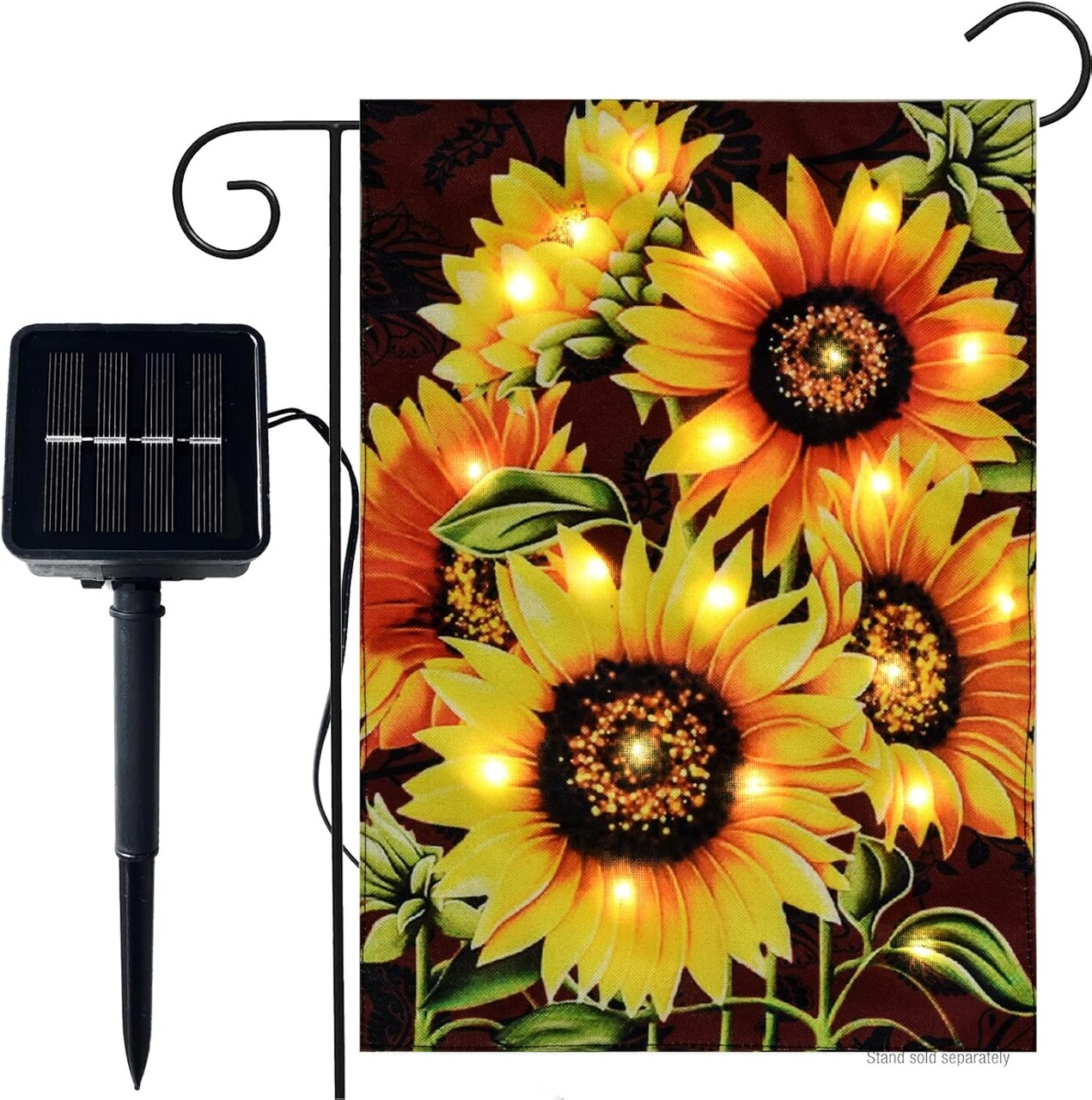 Fall Sunflower Garden Flag with Lights- Solar LED Burlap- Sunflower Yard Autumn Flags Banner 12x18 Double Sided for Garden Patio Lawn Yard Outside Outdoor Decoration Farmhouse